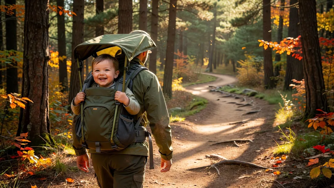 A family hiking a mountain trail with young kids