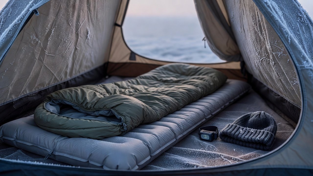 Therm-a-Rest NeoAir XLite NXT sleeping pad on the floor of a cold-weather tent