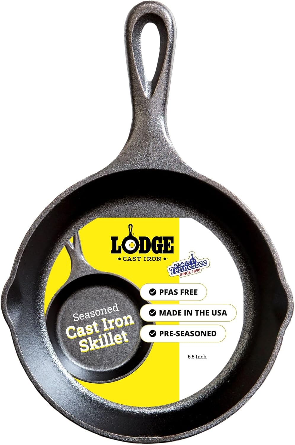 Lodge Seasoned Cast Iron Skillet 6.5 Inches - PFAS-Free, Non-Toxic Cookware - Use with an Oven, Stove, Grill, or Campfire - Naturally Non-Stick & Oven