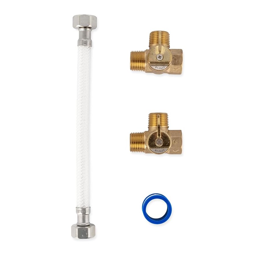 Camco 35953 RV Water Heater By-Pass Kit, 8-Inch Hose with Two Brass 3-Way Valves