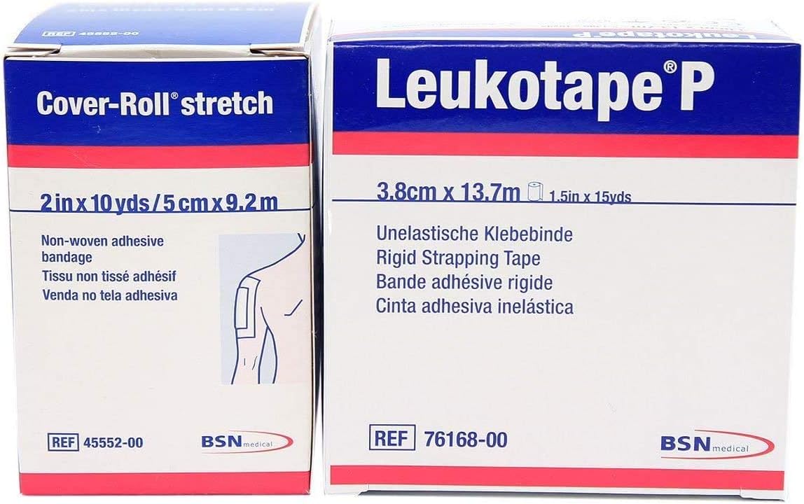 Leukotape P Sports Tape + Cover-Roll Stretch Combo Pack (1.5 in x 15 yds + 2 in x 10 yds)