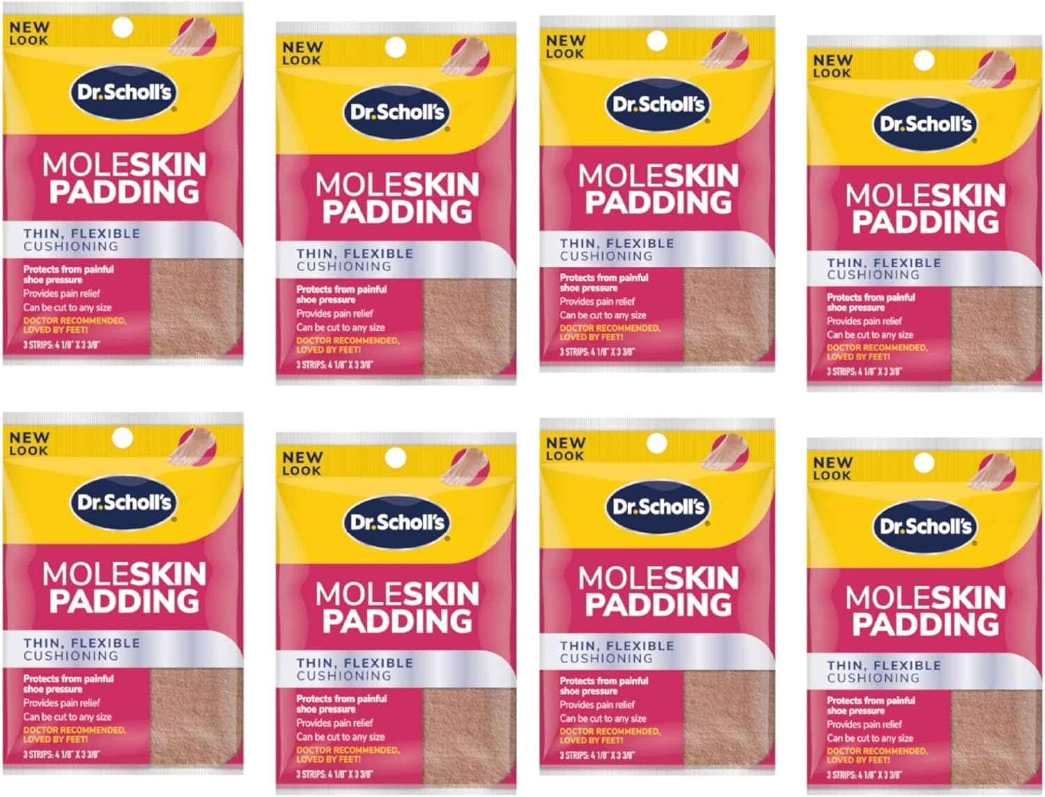 Dr. Scholl's Moleskin Padding Strips (Thin, Flexible Cushioning, Cut to Any Size, 8-Pack)