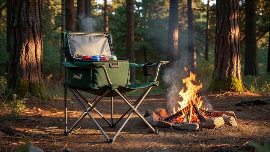 Coleman Portable Camping Chair with 4-Can Cooler, Cushioned Seat & Back with Side Pockets & Cup Holder, Carry Bag Included, Great for Camping, Tailgat