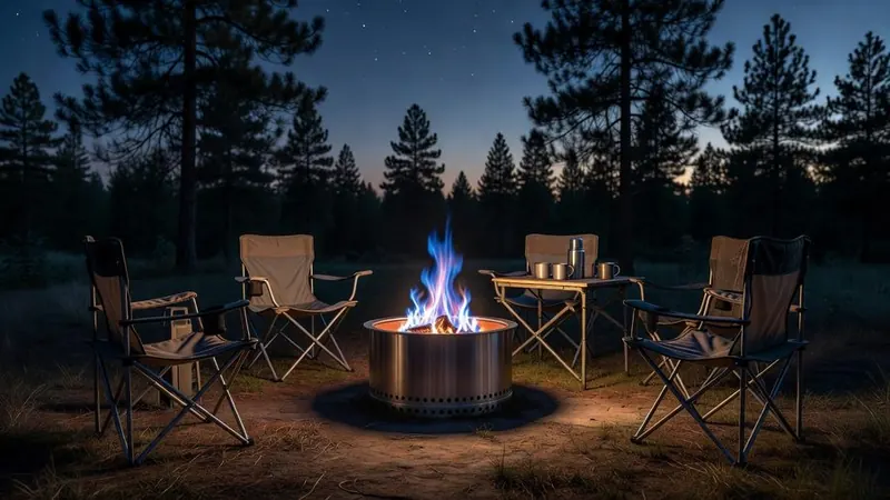 Outland Living portable propane fire pit burning where wood fires are banned