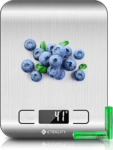 Etekcity Food Kitchen Scale, Digital Grams and Ounces, 11lb โ the 1 g resolution that turns a propane refill into a measured fill