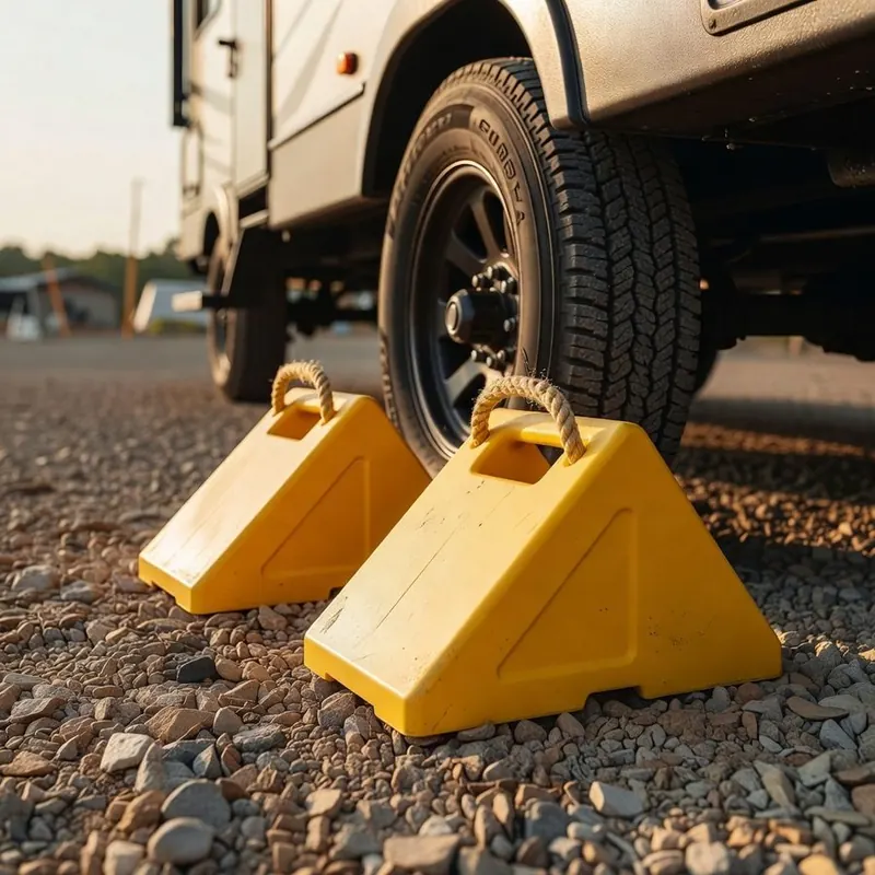 Camco Wheel Chock with Rope (2-Pack) โ Heavy-Duty RV & Trailer Chocks, Fits Tires Up to โ The final safety step after leveling: