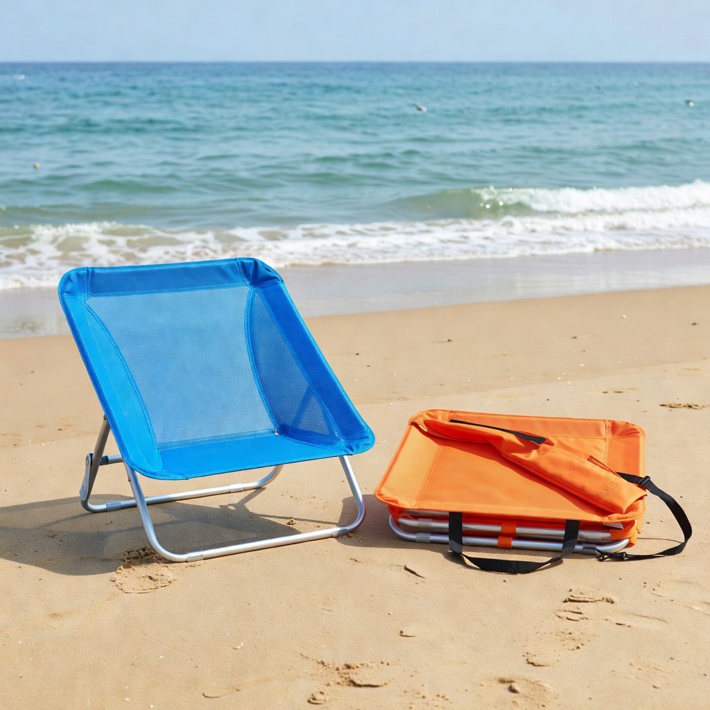SUNNYFEEL Folding Low Beach Chair 2 Pack - Lightweight Portable Lawn Chair with Mesh Back & Cup Holder
