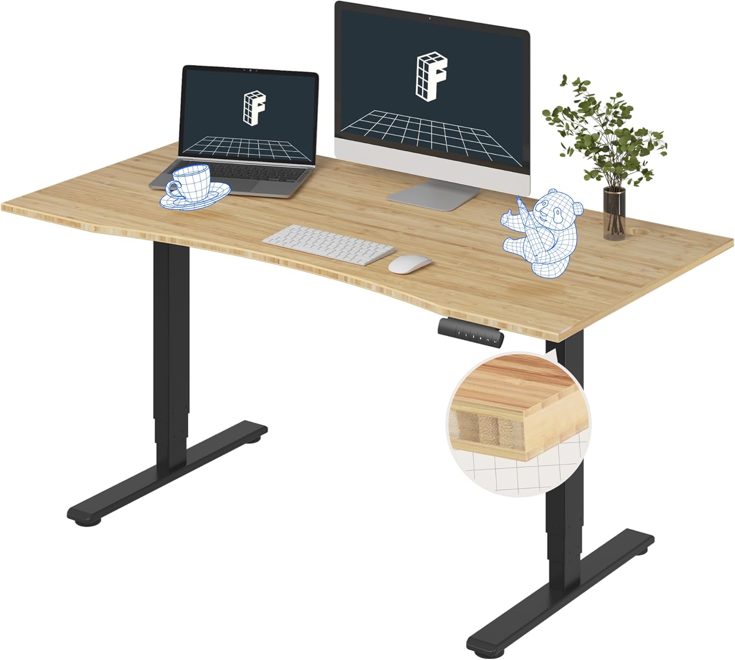 FLEXISPOT E6 Bamboo Standing Desk (60x30, Dual Motor)
