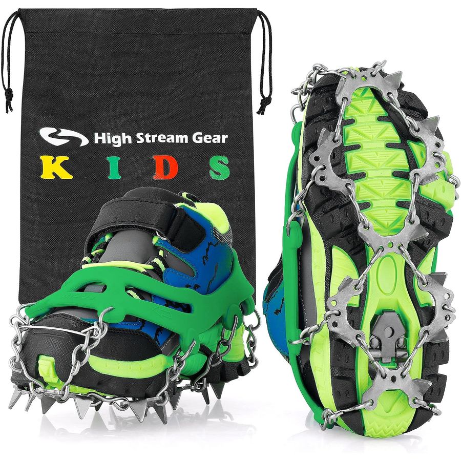 Kids Ice Cleats - Snow Crampons for Hiking Boots & Shoes with 14 Stainless Steel Spikes