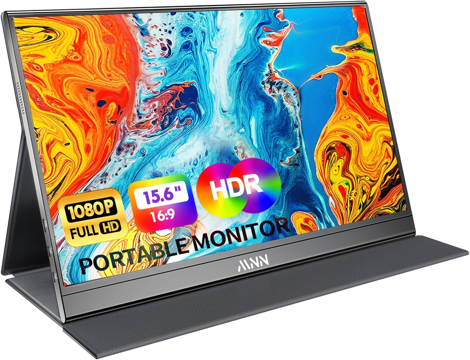 MNN Portable Monitor 15.6inch FHD 1080P 60Hz USB C HDMI Gaming Ultra-Slim IPS Display w/Smart Cover & Speakers,HDR Plug&Play, External Monitor for Lap