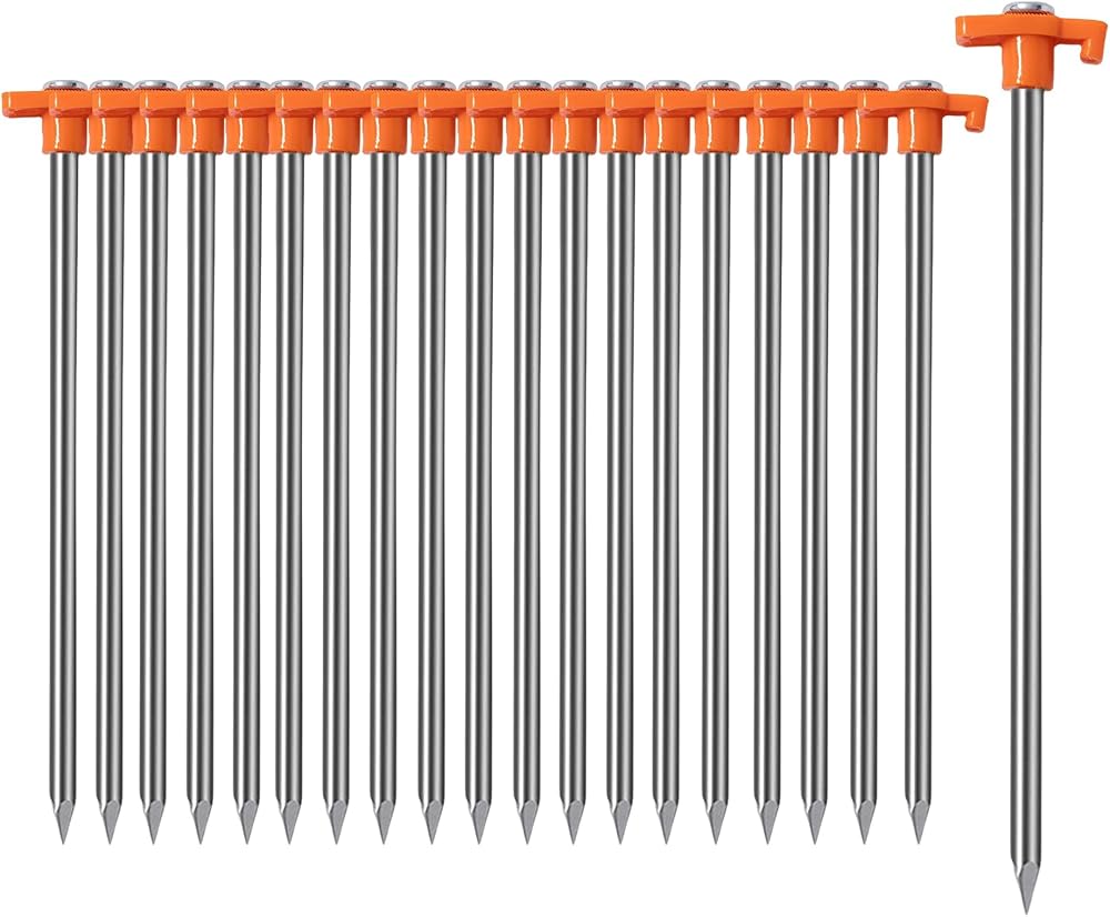Cheardia 20-Pack Tent Stakes Heavy Duty, 9.75-Inch Galvanized Steel Tent Pegs