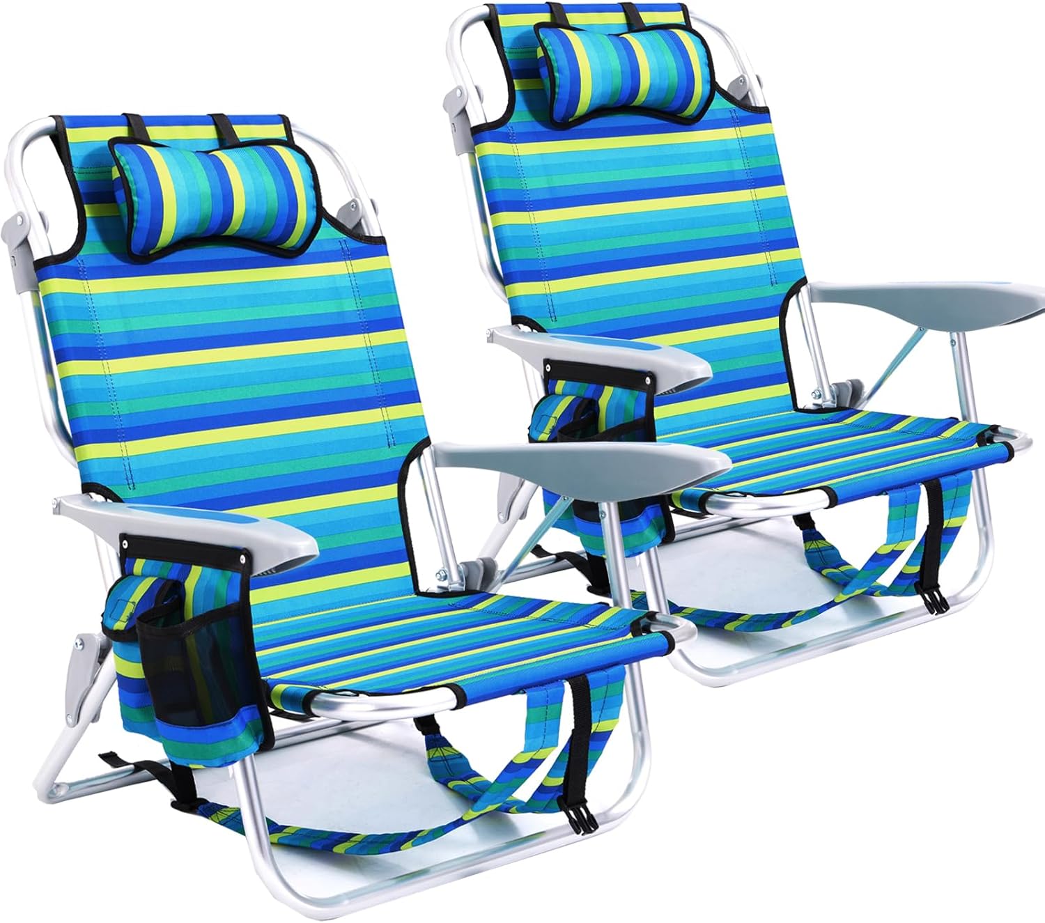 2 Pack Lightweight Portable Camping Beach Chair for Adults, Outdoor Lay Flat Folding Beach Chairs with 5 Positions, Backpack Beach Chair with Towel Ba