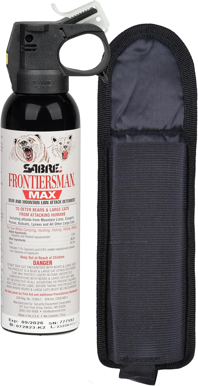 Sabre Frontiersman MAX 7.9 fl oz. Bear & Mountain Lion Attack Deterrent, Up to 40 ft Range, Contains 2% Major Capsaicinoids, Safer for You, Animals &