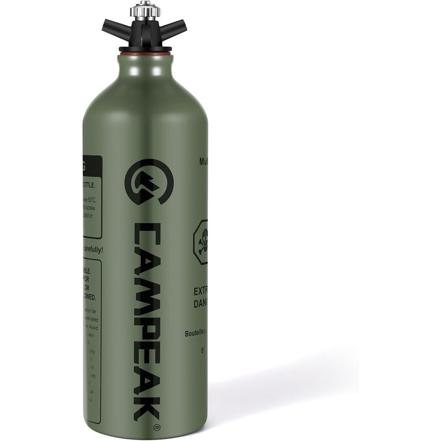 CAMPEAK 1L Liquid Fuel Bottle with Safety Valve for Camping Stoves