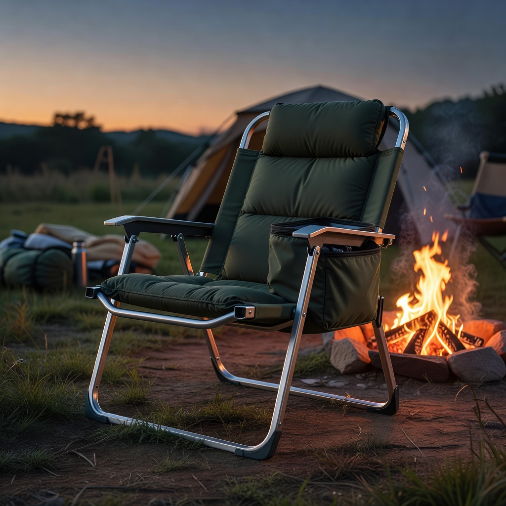 KingCamp Folding Portable Camping Chair - Oversized Padded Quad Arm Chair with Cooler Bag, Cup Holder and Side Pocket