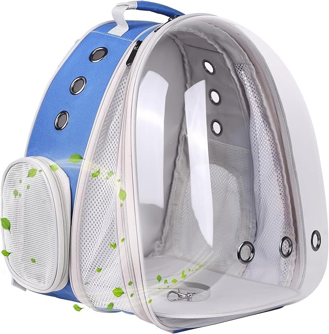 Halinfer Front Expandable Cat Backpack Carrier with astronaut bubble window - blue