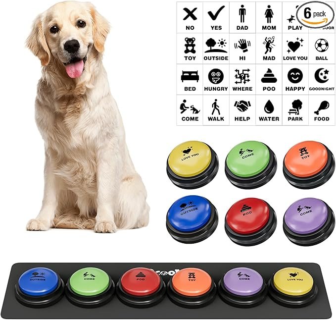 Acools Dog Buttons for Communication set with colorful buttons on mat