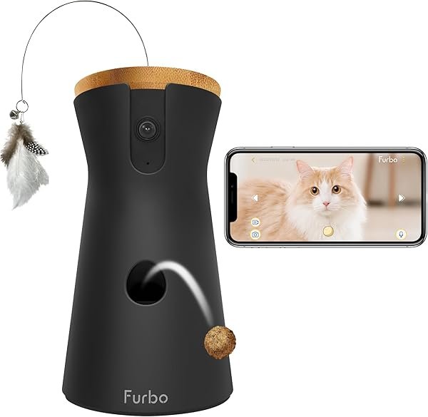 Furbo 360° Cat Camera - sleek black tower with wood-grain accent