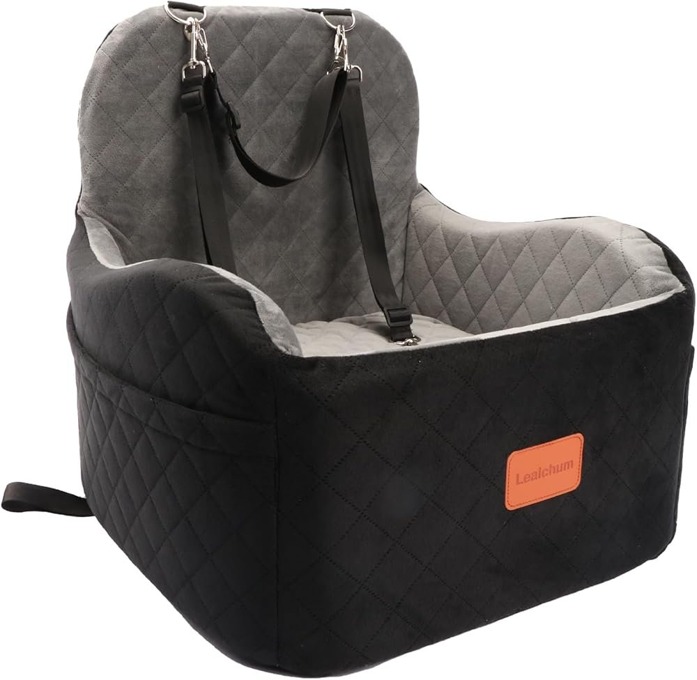 Lealchum Dog Booster Car Seat - black and grey memory foam elevated pet seat