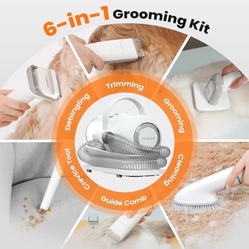 Neakasa grooming vacuum in use on dog
