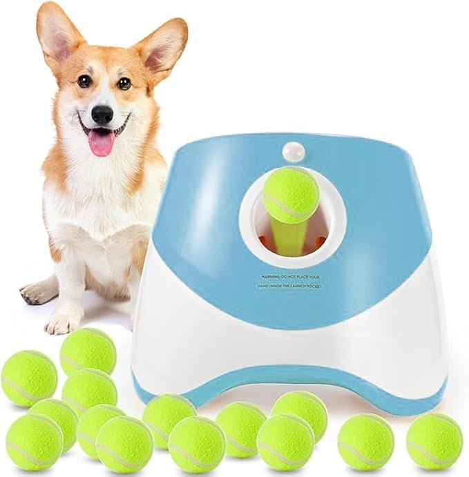 MEKAPLE Automatic Dog Ball Launcher with corgi and tennis balls