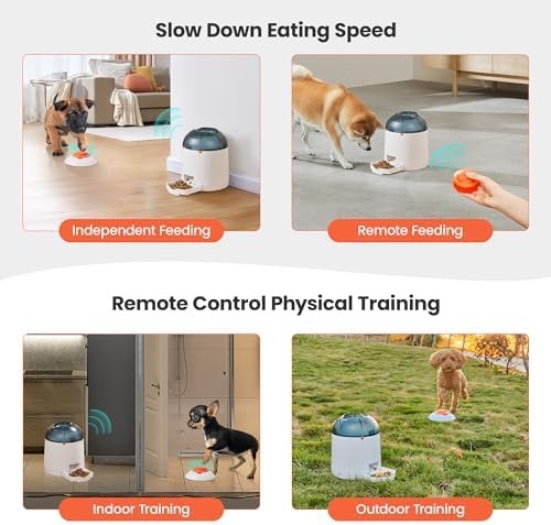 Potaroma puzzle feeder in action with adjustable treat dispensing settings