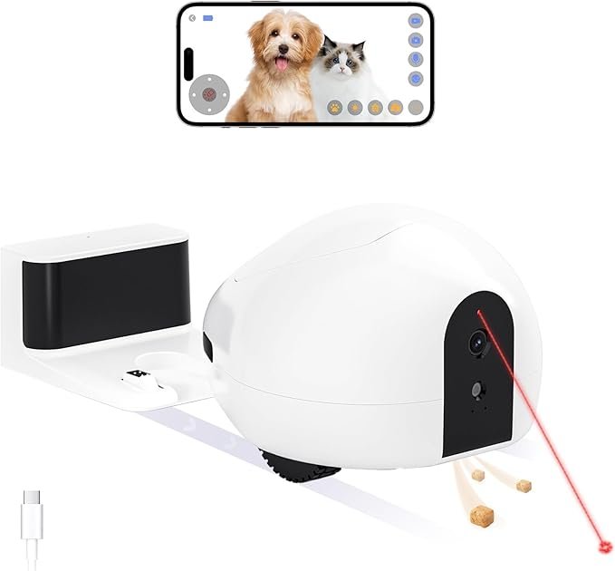 pumpkii Cat Camera Robot - a moving pet camera with treat dispenser and laser pointer toy